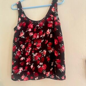 Floral Sleeveless Sheer Top - Red and Black